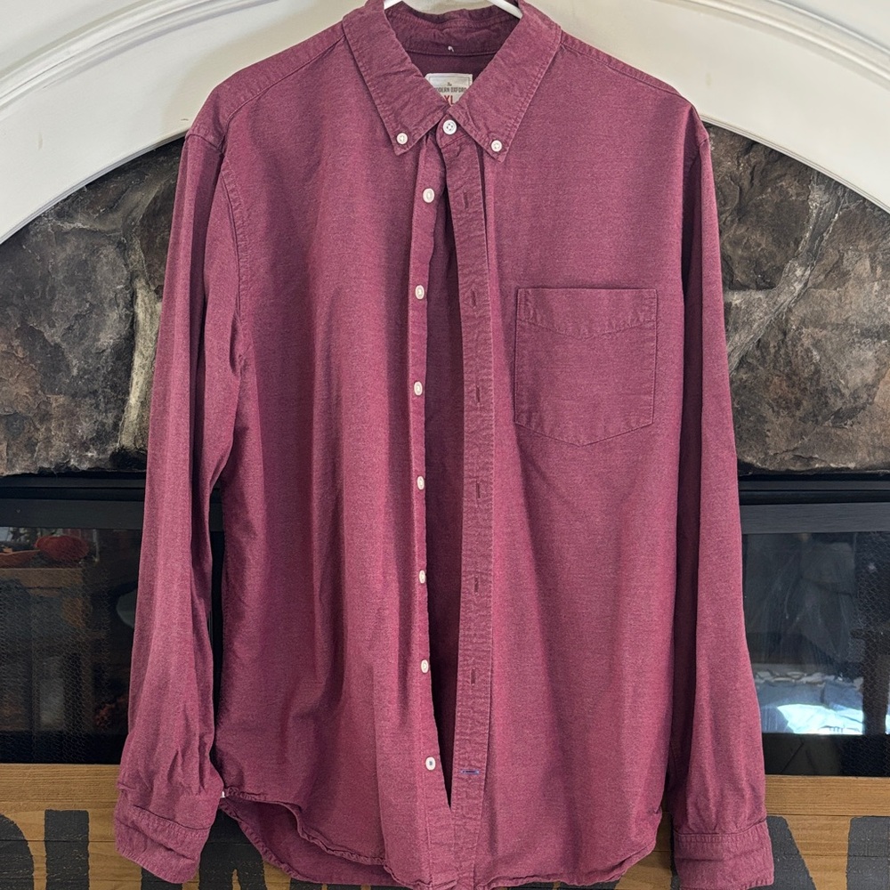 GAP Men's Modern Oxford Maroon Casual Button-Down Shirt size XL